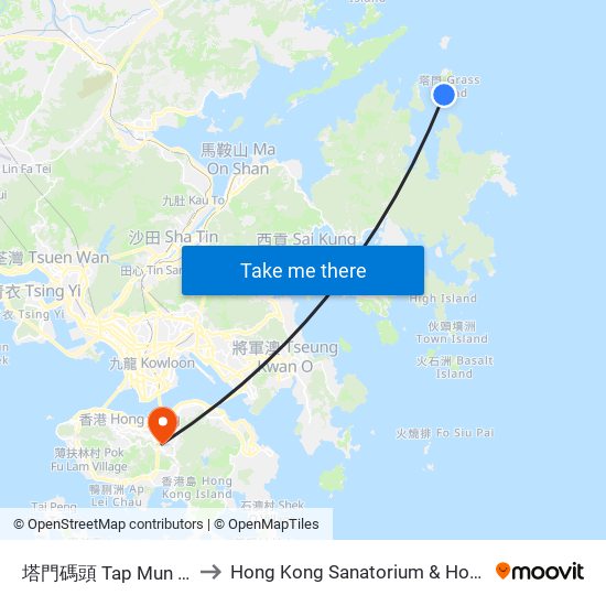 塔門碼頭 Tap Mun Pier to Hong Kong Sanatorium & Hospital map