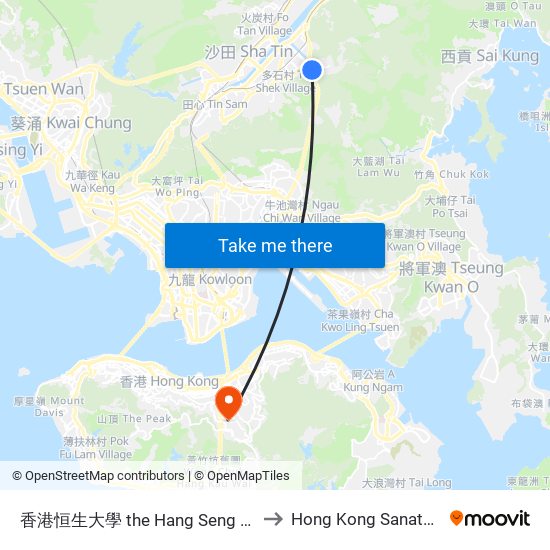 香港恒生大學 the Hang Seng University Of Hong Kong to Hong Kong Sanatorium & Hospital map