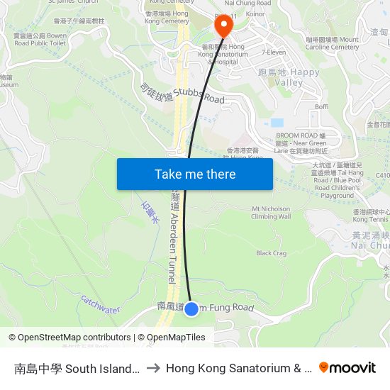 南島中學 South Island School to Hong Kong Sanatorium & Hospital map