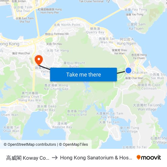 高威閣 Koway Court to Hong Kong Sanatorium & Hospital map