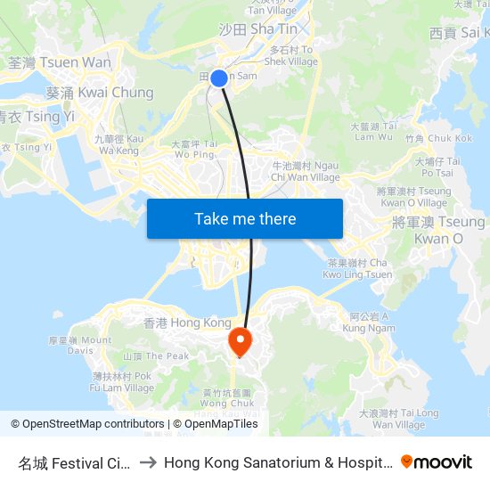 名城 Festival City to Hong Kong Sanatorium & Hospital map