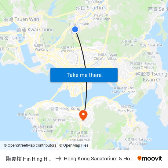 顯慶樓 Hin Hing House to Hong Kong Sanatorium & Hospital map