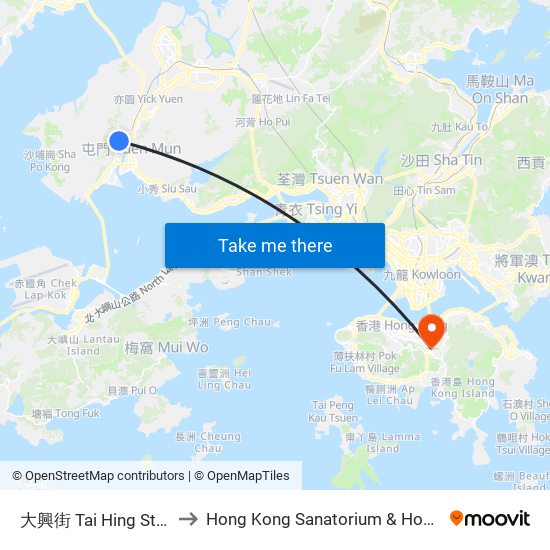 大興街 Tai Hing Street to Hong Kong Sanatorium & Hospital map