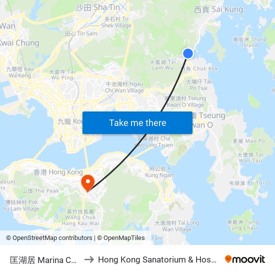 匡湖居 Marina Cove to Hong Kong Sanatorium & Hospital map