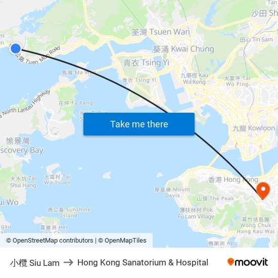 小欖 Siu Lam to Hong Kong Sanatorium & Hospital map