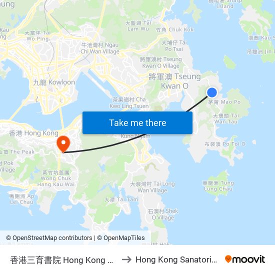 香港三育書院 Hong Kong Adventist College to Hong Kong Sanatorium & Hospital map