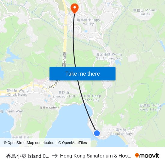 香島小築 Island Club to Hong Kong Sanatorium & Hospital map