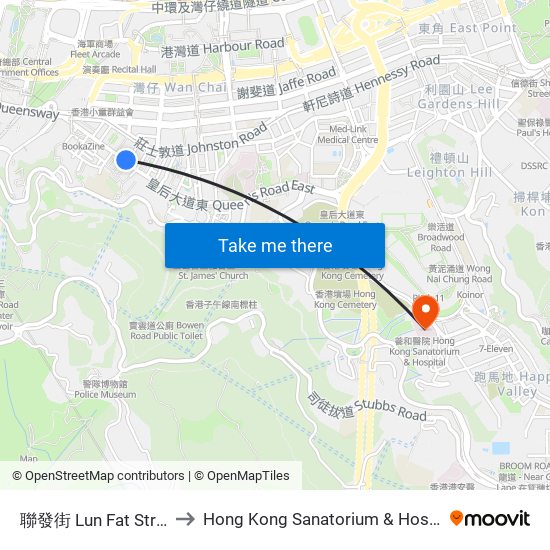 聯發街 Lun Fat Street to Hong Kong Sanatorium & Hospital map