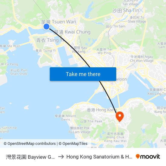 灣景花園 Bayview Garden to Hong Kong Sanatorium & Hospital map