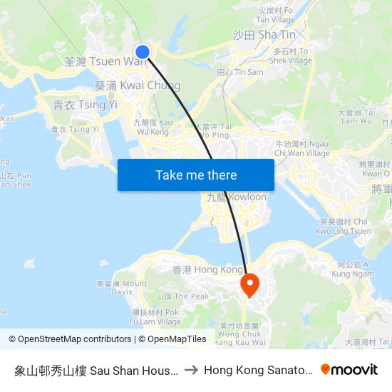象山邨秀山樓 Sau Shan House Cheung Shan Estate to Hong Kong Sanatorium & Hospital map