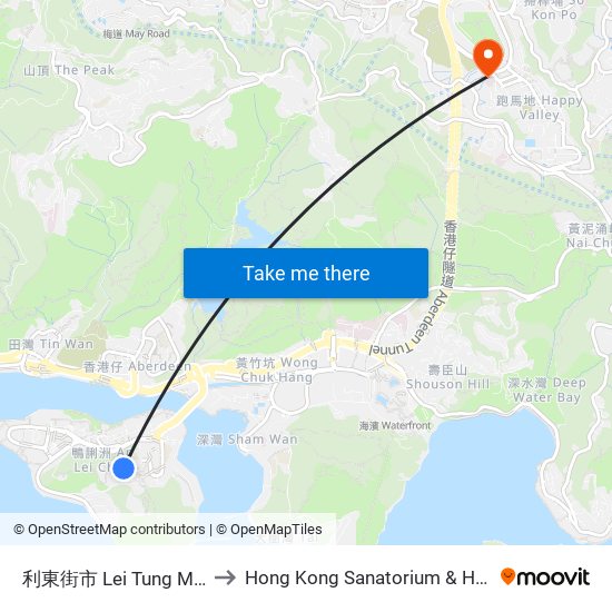 利東街市 Lei Tung Market to Hong Kong Sanatorium & Hospital map