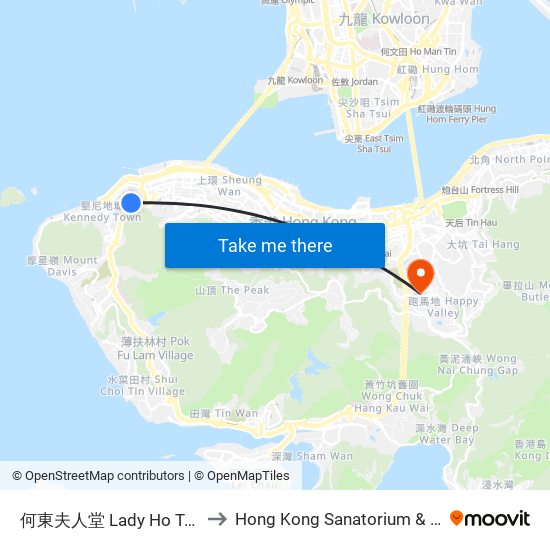 何東夫人堂 Lady Ho Tung Hall to Hong Kong Sanatorium & Hospital map