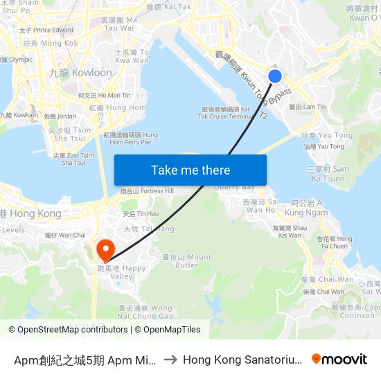 Apm創紀之城5期 Apm Millennium City 5 to Hong Kong Sanatorium & Hospital map