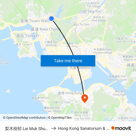 梨木樹邨 Lei Muk Shue Estate to Hong Kong Sanatorium & Hospital map