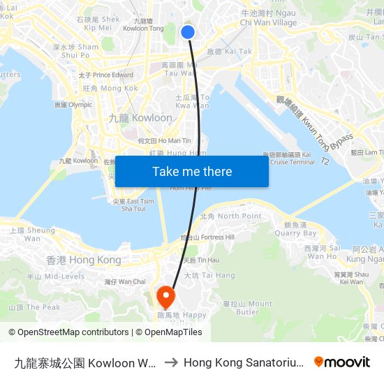 九龍寨城公園 Kowloon Walled City Park to Hong Kong Sanatorium & Hospital map