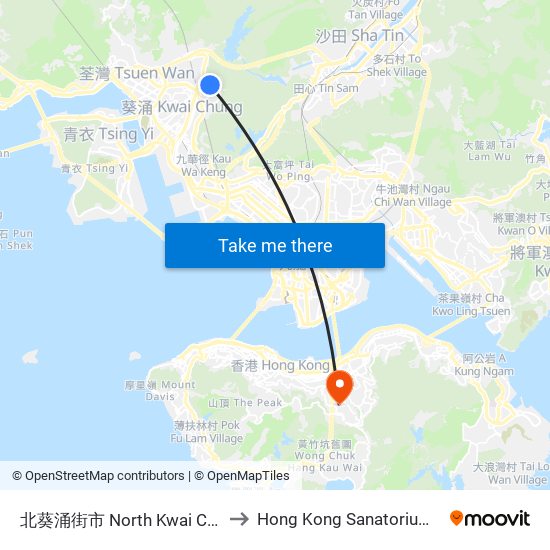 北葵涌街市 North Kwai Chung Market to Hong Kong Sanatorium & Hospital map