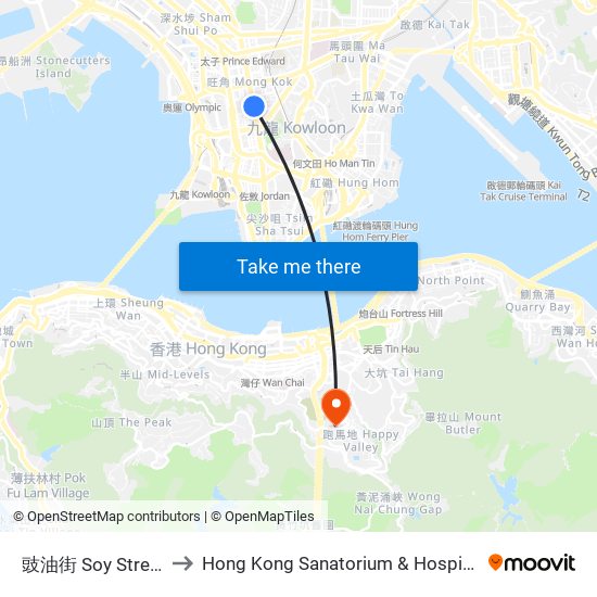 豉油街 Soy Street to Hong Kong Sanatorium & Hospital map