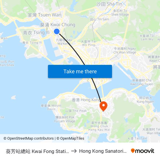 葵芳站總站 Kwai Fong Station Bus Terminus to Hong Kong Sanatorium & Hospital map