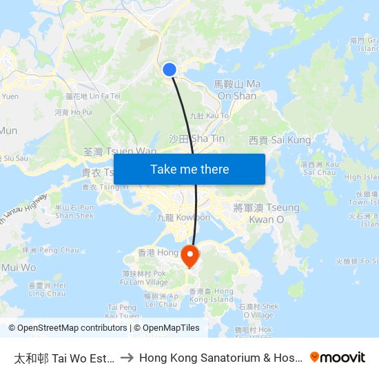 太和邨 Tai Wo Estate to Hong Kong Sanatorium & Hospital map