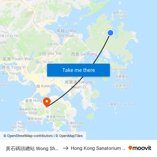 黃石碼頭總站 Wong Shek Pier B/T to Hong Kong Sanatorium & Hospital map