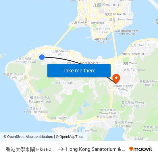 香港大學東閘 Hku East Gate to Hong Kong Sanatorium & Hospital map
