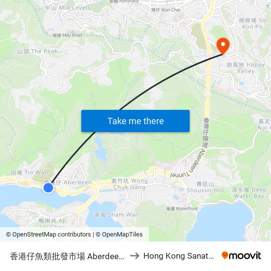香港仔魚類批發市場 Aberdeen Wholesale Fish Market to Hong Kong Sanatorium & Hospital map