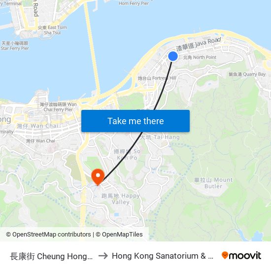 長康街 Cheung Hong Street to Hong Kong Sanatorium & Hospital map