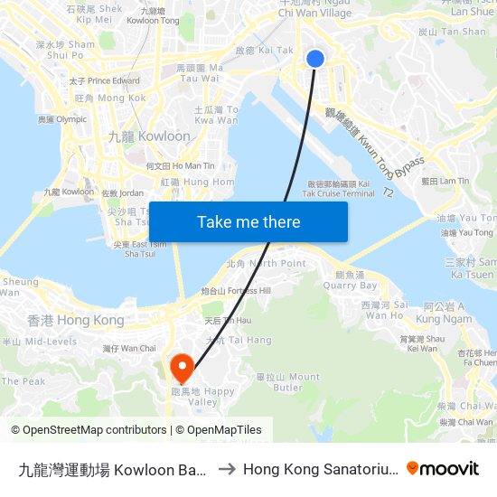 九龍灣運動場 Kowloon Bay Sports Ground to Hong Kong Sanatorium & Hospital map