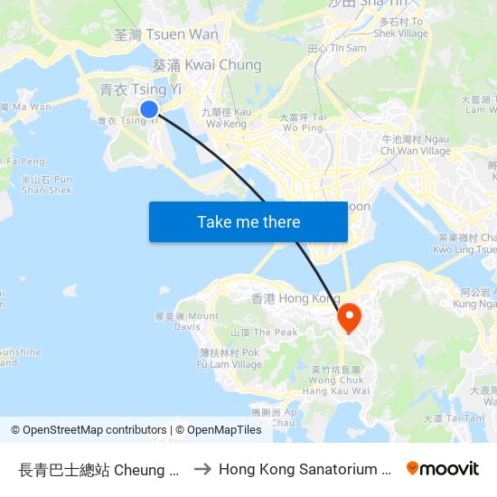長青巴士總站 Cheung Ching B/T to Hong Kong Sanatorium & Hospital map