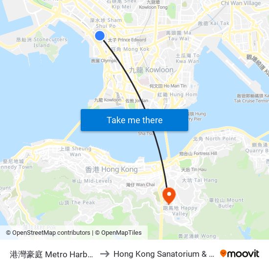 港灣豪庭 Metro Harbourview to Hong Kong Sanatorium & Hospital map