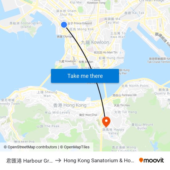 君匯港 Harbour Green to Hong Kong Sanatorium & Hospital map