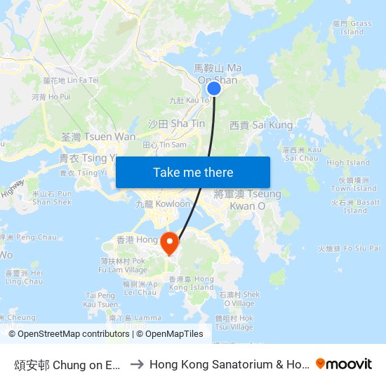 頌安邨 Chung on Estate to Hong Kong Sanatorium & Hospital map