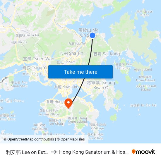 利安邨 Lee on Estate to Hong Kong Sanatorium & Hospital map