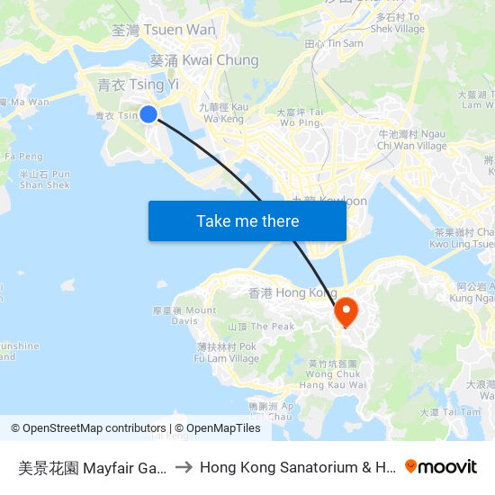 美景花園 Mayfair Gardens to Hong Kong Sanatorium & Hospital map