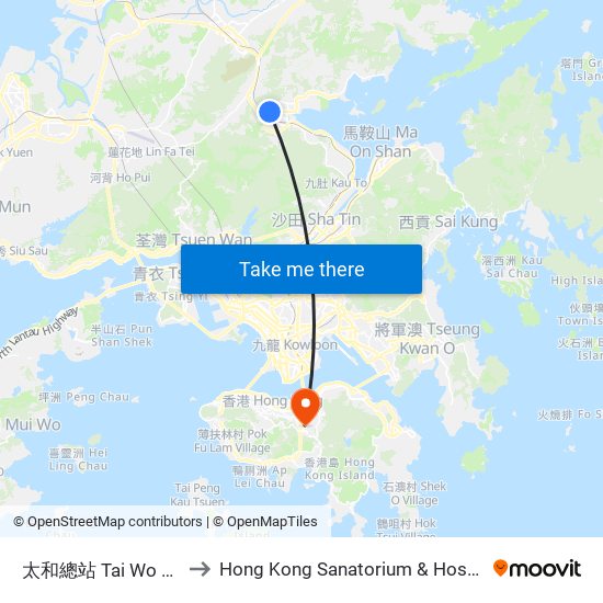 太和總站 Tai Wo B/T to Hong Kong Sanatorium & Hospital map