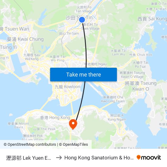 瀝源邨 Lek Yuen Estate to Hong Kong Sanatorium & Hospital map