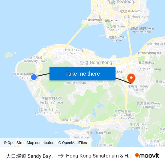 大口環道 Sandy Bay Road to Hong Kong Sanatorium & Hospital map