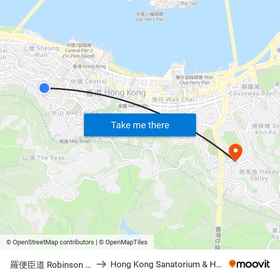 羅便臣道 Robinson Road to Hong Kong Sanatorium & Hospital map