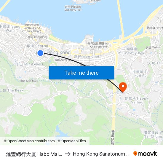 滙豐總行大廈 Hsbc Main Building to Hong Kong Sanatorium & Hospital map