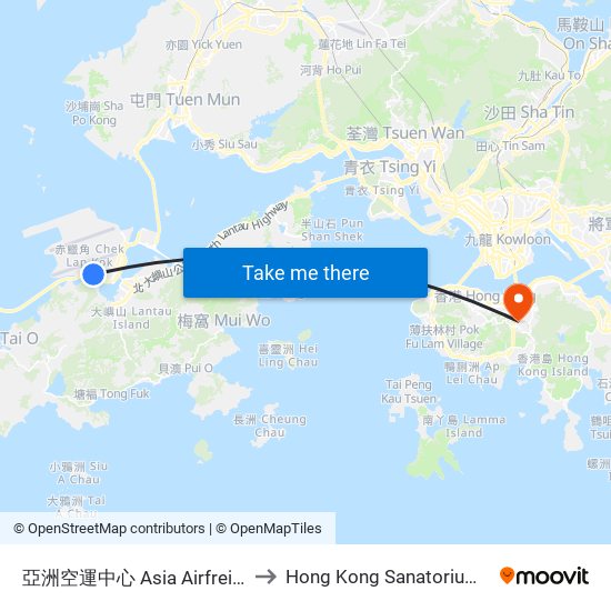 亞洲空運中心 Asia Airfreight Terminal to Hong Kong Sanatorium & Hospital map