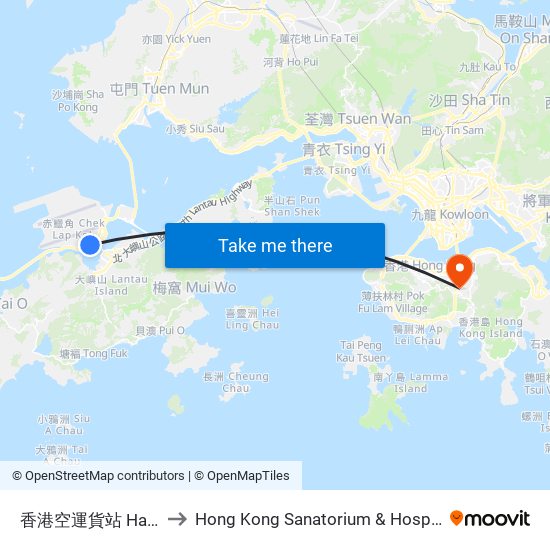 香港空運貨站 Hactl to Hong Kong Sanatorium & Hospital map