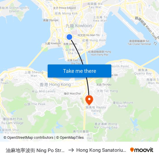 油麻地寧波街 Ning Po Street Yau MA Tei to Hong Kong Sanatorium & Hospital map