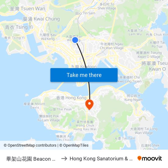 畢架山花園 Beacon Heights to Hong Kong Sanatorium & Hospital map