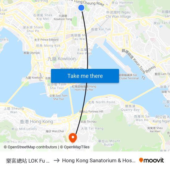 樂富總站 LOK Fu B/T to Hong Kong Sanatorium & Hospital map