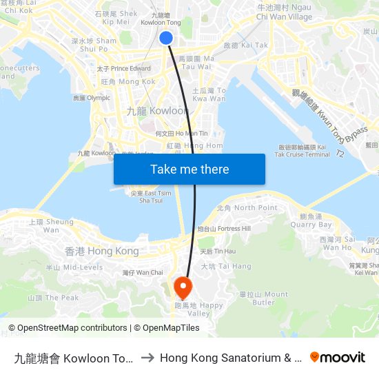 九龍塘會 Kowloon Tong Club to Hong Kong Sanatorium & Hospital map