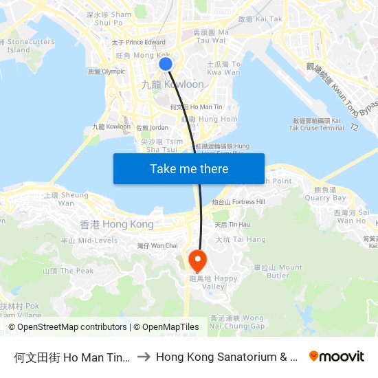 何文田街 Ho Man Tin Street to Hong Kong Sanatorium & Hospital map