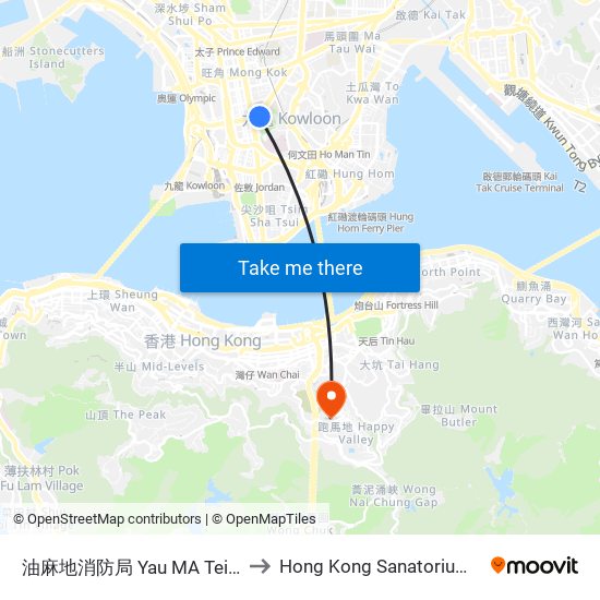 油麻地消防局 Yau MA Tei Fire Station to Hong Kong Sanatorium & Hospital map