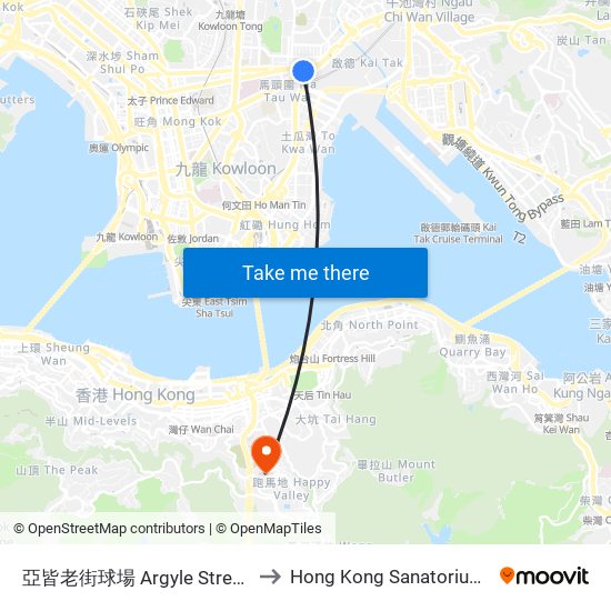 亞皆老街球場 Argyle Street Playground to Hong Kong Sanatorium & Hospital map