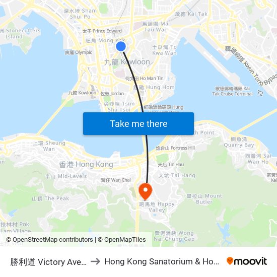 勝利道 Victory Avenue to Hong Kong Sanatorium & Hospital map