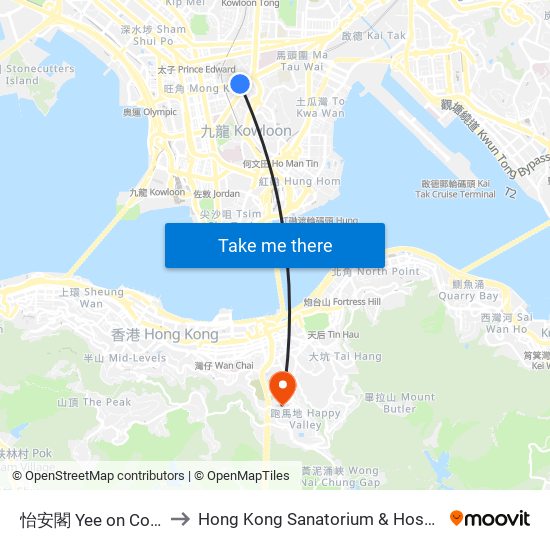 怡安閣 Yee on Court to Hong Kong Sanatorium & Hospital map